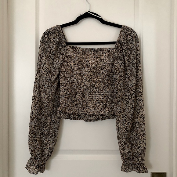 Japna Leopard Print Balloon Sleeve Crop Top - Picture 6 of 6